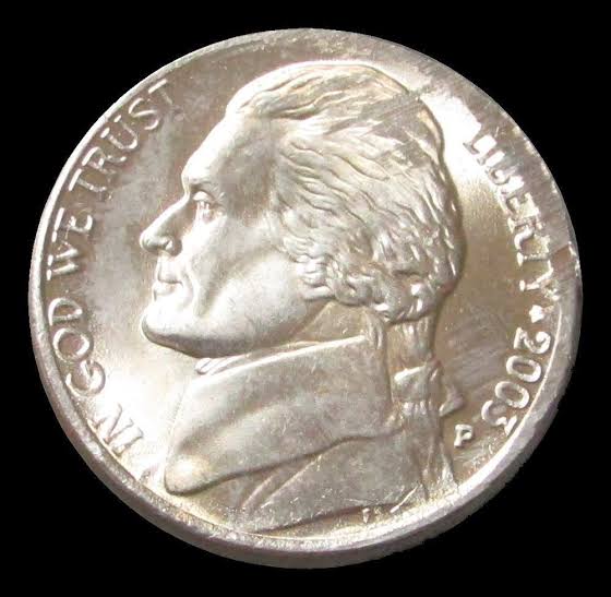 2003 Jefferson nickel wrong planchet off-metal error struck on a cent planchet showing smaller size and copper coloring